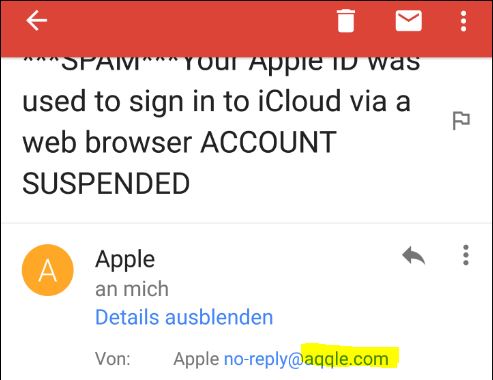 Phishing-Email-Falsche Domain