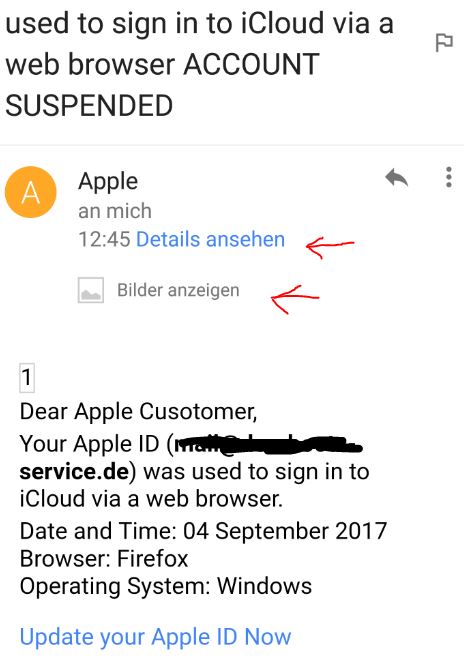 Achtung Phishing Email
