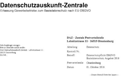 Fax von der Datenschutzauskunft-Zentrale