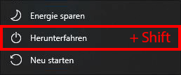 Tastenkombination Windows komplett herunterfahren