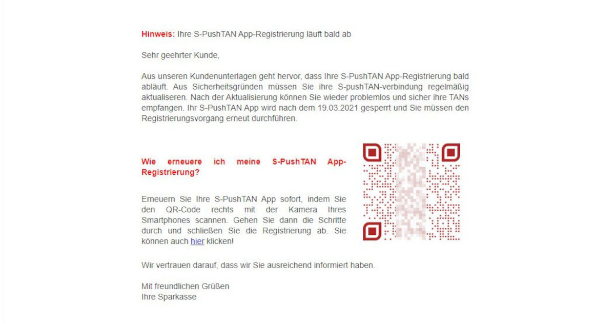 Phishing E-Mails Sparkasse