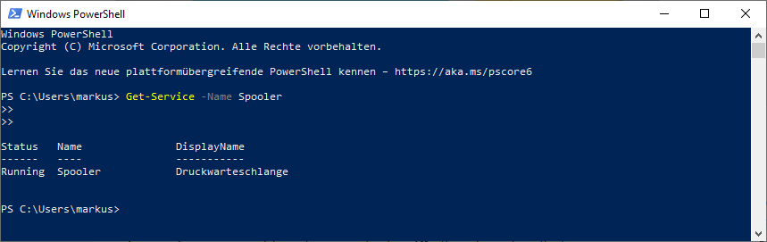 Druckerspooler-Dienst Status in der PowerShell anzeigen