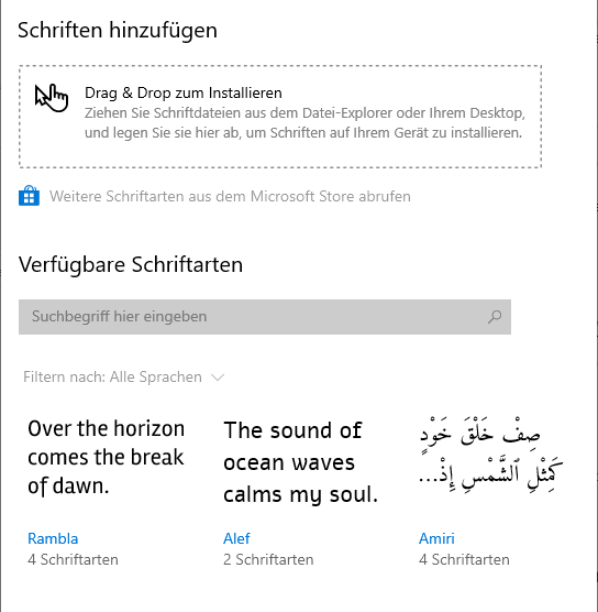 Schriftarten in Windows Einstellungen hinzufügen