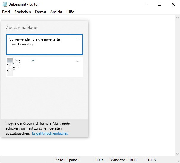 Die erweiterte Zwischenablage in Windows 10