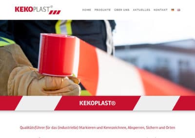 Startbereich der Kekoplast Homepage mit Header und Menü